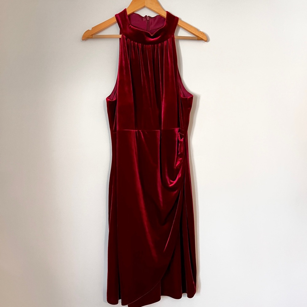 Vince Camuto Red Velvet Halter Neck Cocktail Dress, sz. 16